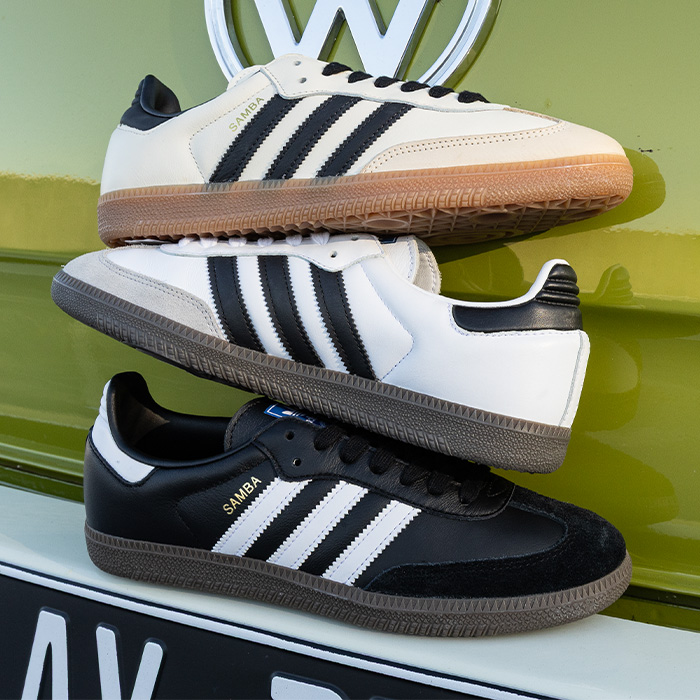 Shop adidas sneakers. Image features adidas samba