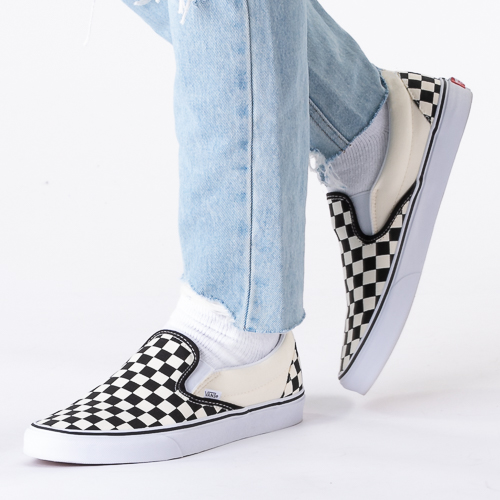 navy blue and white checkered vans