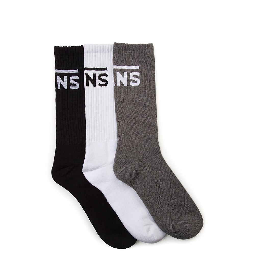 Mens Vans Logo Crew Socks 3 Pack - Black / White / Gray | Journeys