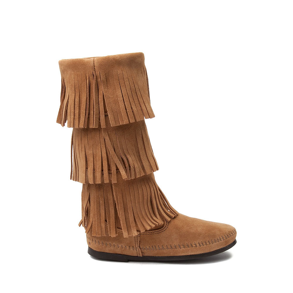 Womens Minnetonka Jody 3-Layer Fringe Boot - Taupe | Journeys