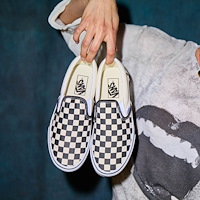 Vans Slip-On Checkerboard Skate Shoe - Black / White | Journeys