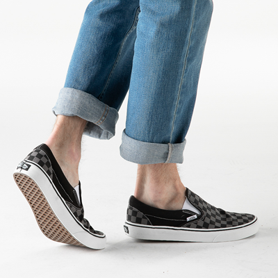 black and gray checkerboard slip on vans