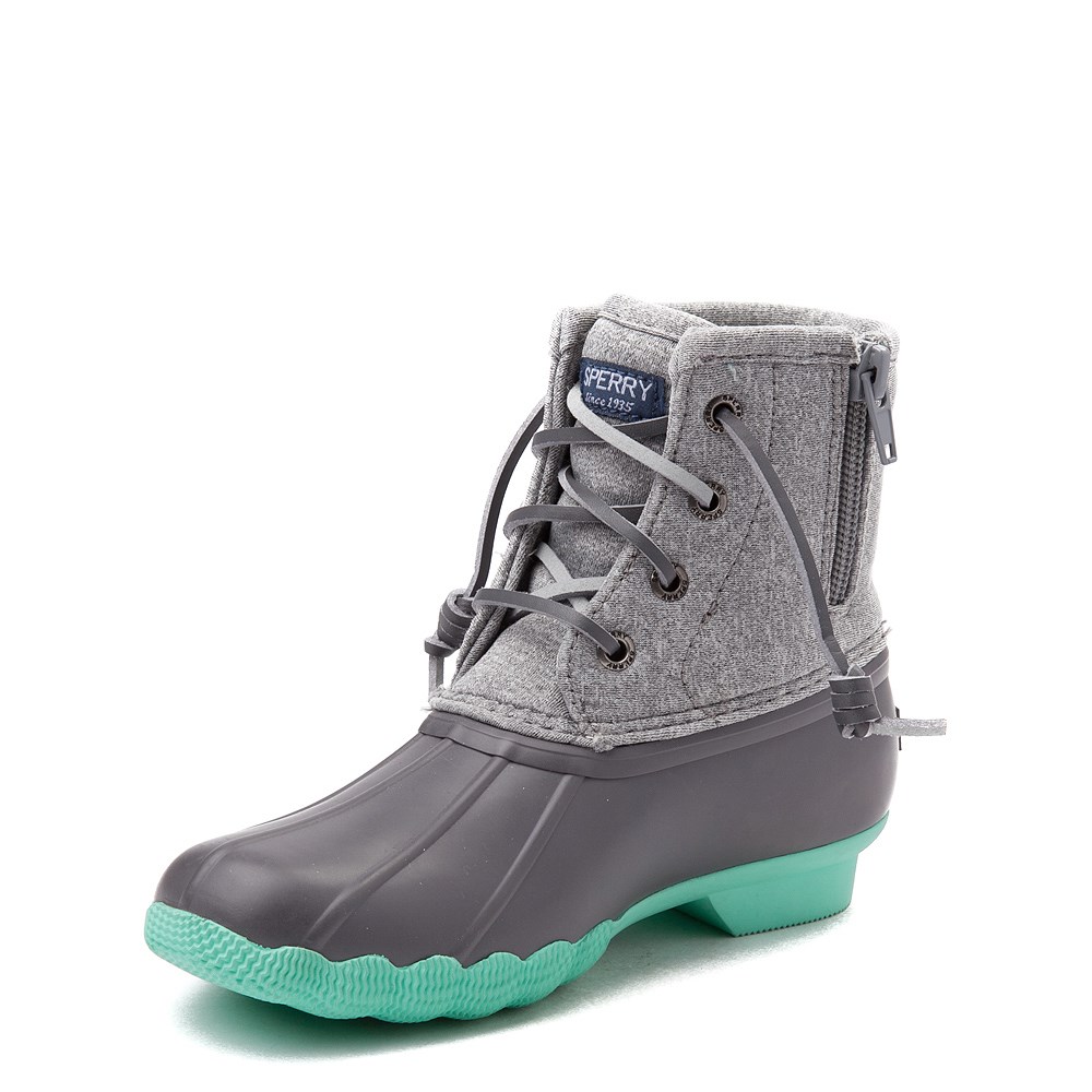 gray and teal duck boots