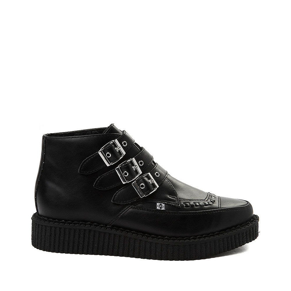 T.U.K. Pointed Toe 3-Buckle Low Sole Creeper Boot - Black