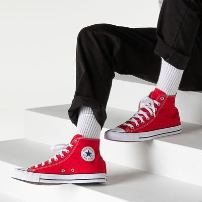 red hi top converse womens