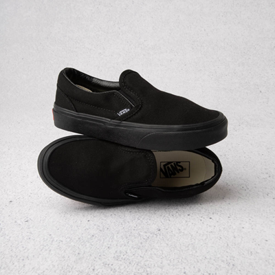 Alternate view of Vans Slip-On Skate Shoe - Little Kid - Black Monochrome