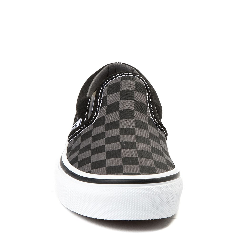 gray and black checkered slip on vans