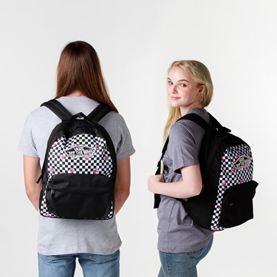 vans checkerboard backpack with roses