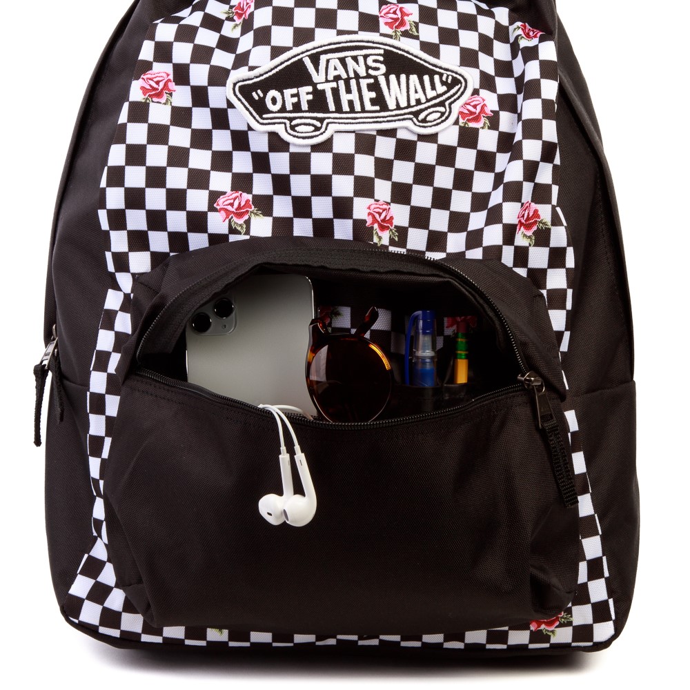 vans realm nostalgia rose checkered backpack