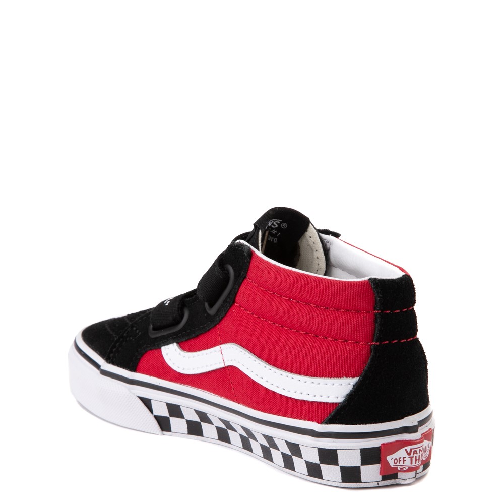 Vans Sk8 Mid Reissue V Logo Pop Checkerboard Skate Shoe Little Kid Black Red Journeys