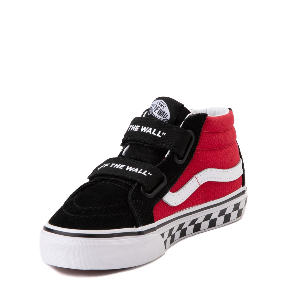 Vans Sk8 Mid Reissue V Logo Pop Checkerboard Skate Shoe Little Kid Black Red Journeys