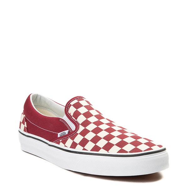 burgundy checkered vans slip ons