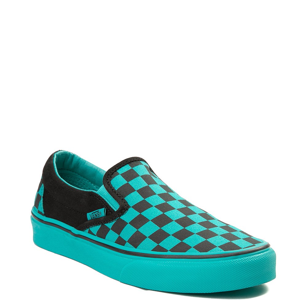 blue slip on vans checkerboard