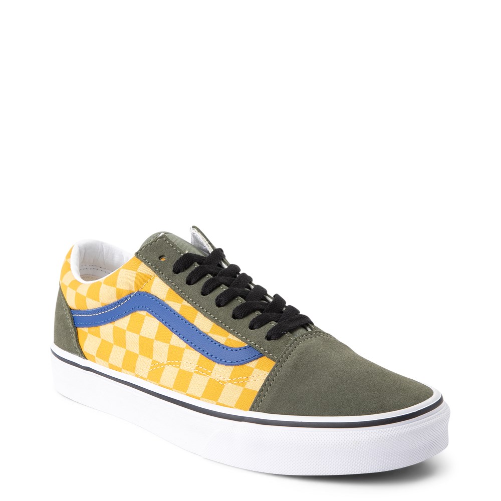 vans old skool checkerboard skate shoes black yellow white