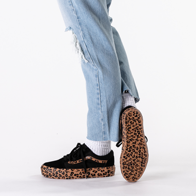 Lavet en kontrakt dyr Falde tilbage Vans Old Skool Platform Skate Shoe - Black / Leopard | Journeys