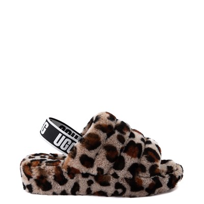 leopard fur slide sandals
