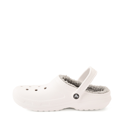 white crocs with grey fuzz