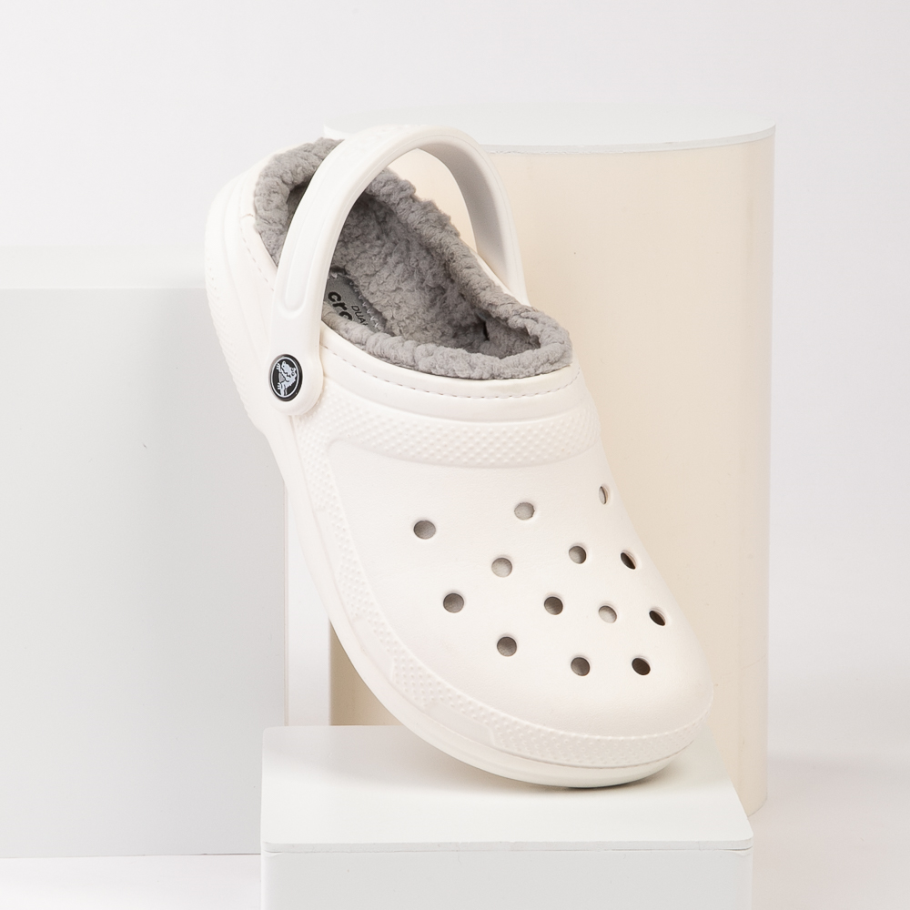 Crocs Classic Fuzz-Lined Clog - White / Gray