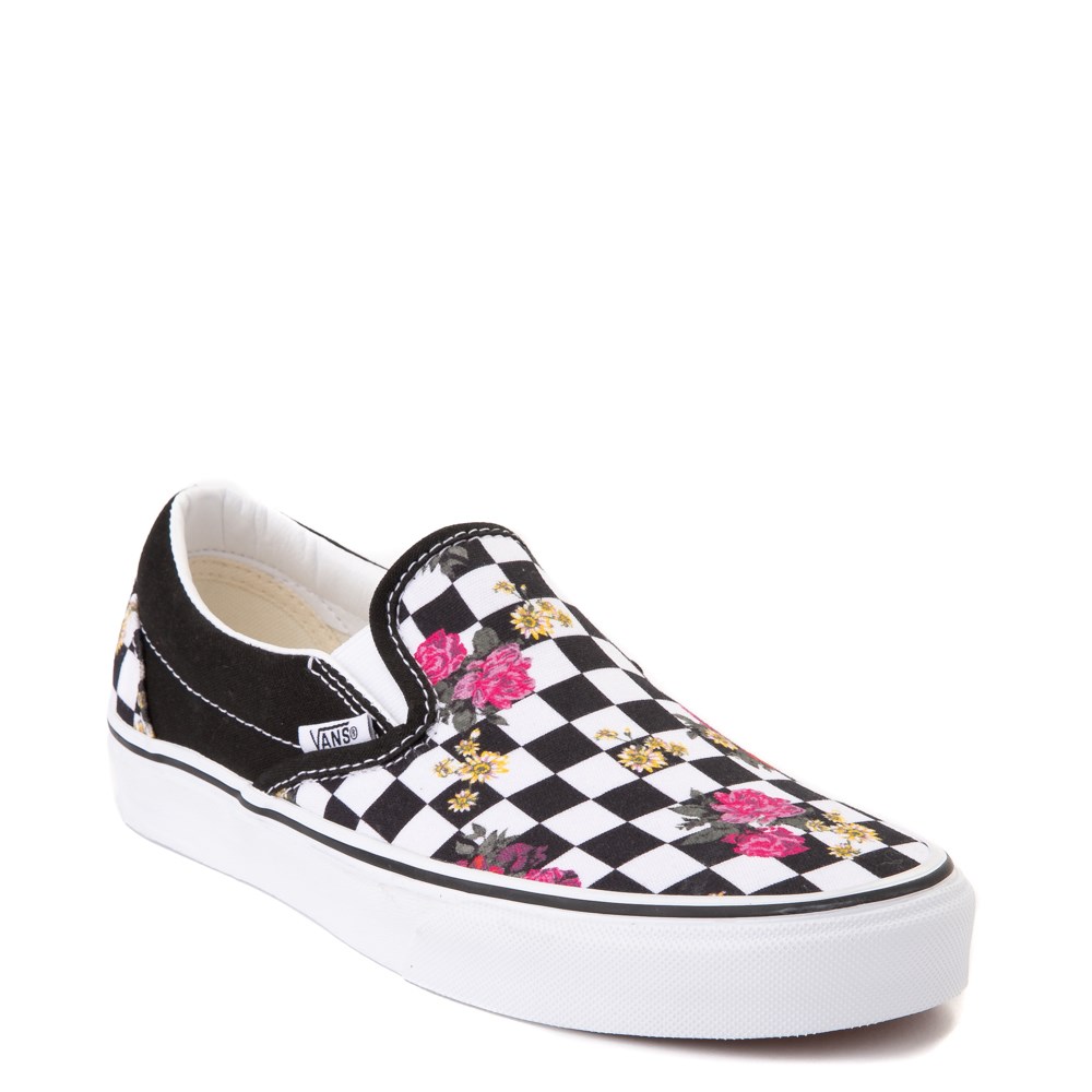 Vans Slip On Botanical Checkerboard Skate Shoe - Black / White ...