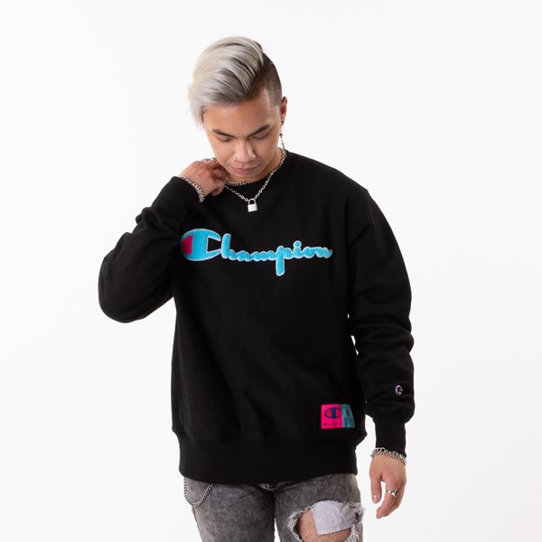pink and blue champion hoodie