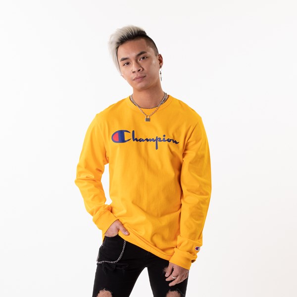 yellow champion hoodie mens