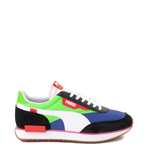 blue and green pumas with clear bottom