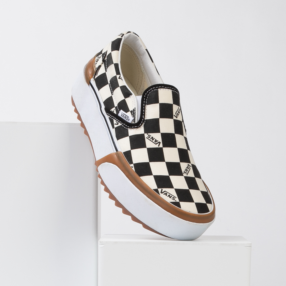 Vans Slip On Stacked Checkerboard Skate Shoe - Black / White