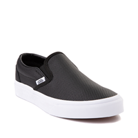 black leather vans slip on