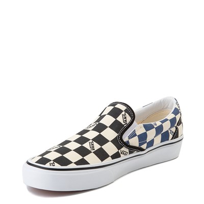 blue and white checkerboard slip on vans