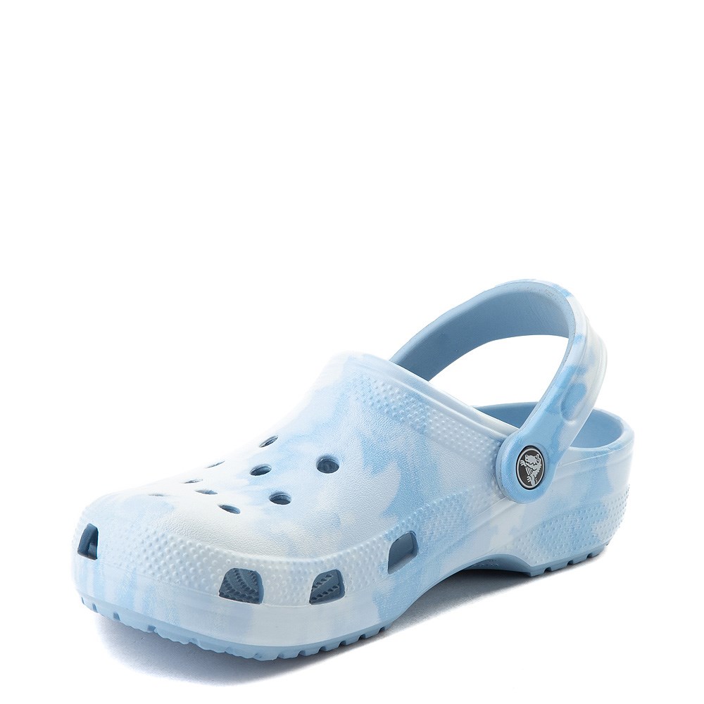 light blue and white crocs