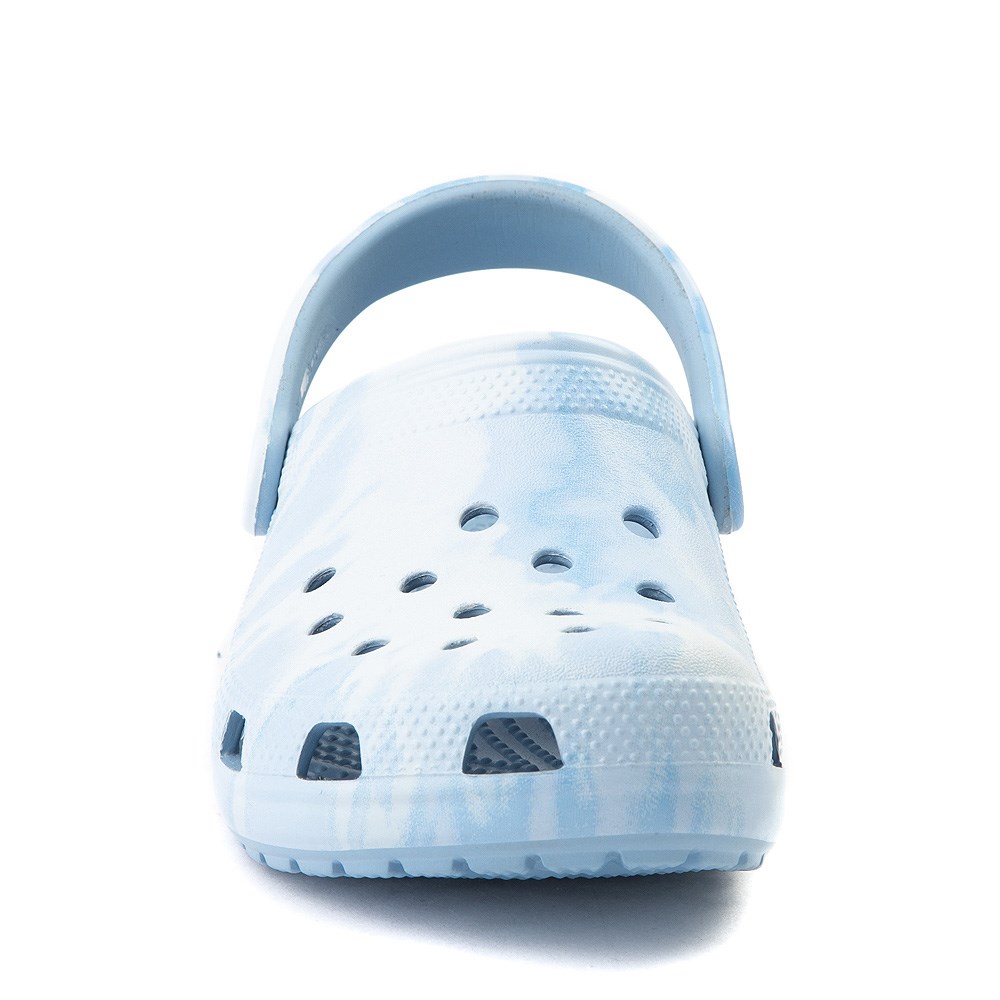 blue and white crocs