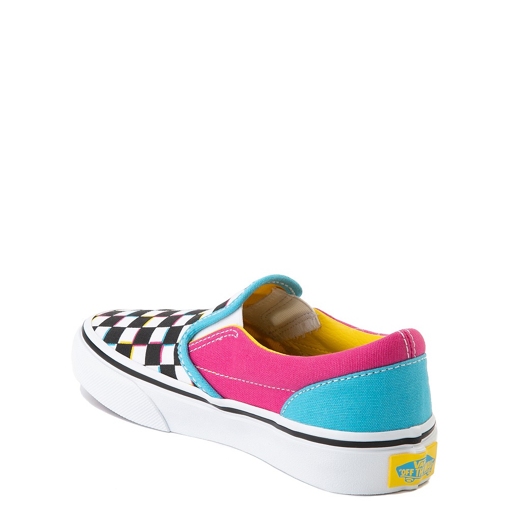 blue pink and yellow striped vans