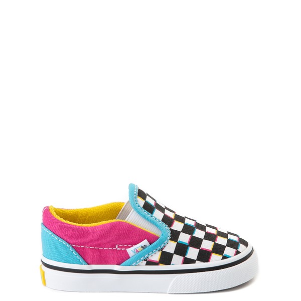 blue pink and yellow checkerboard vans