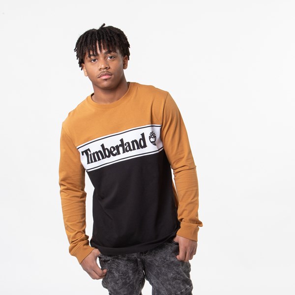 Mens Timberland Linear Logo Long Sleeve Tee Black Wheat - gold adidas roblox t shirt fortnite news and guide