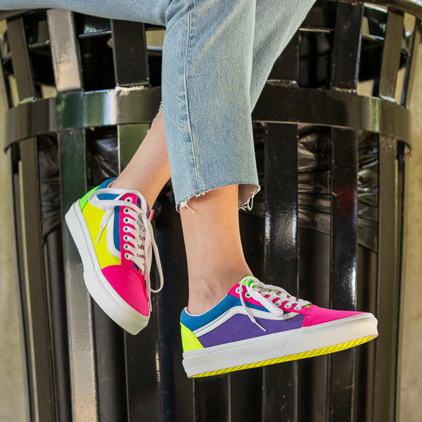 alternate view Vans Old Skool Neon Color-Block Skate Shoe - Pink / Purple / YellowALT1C