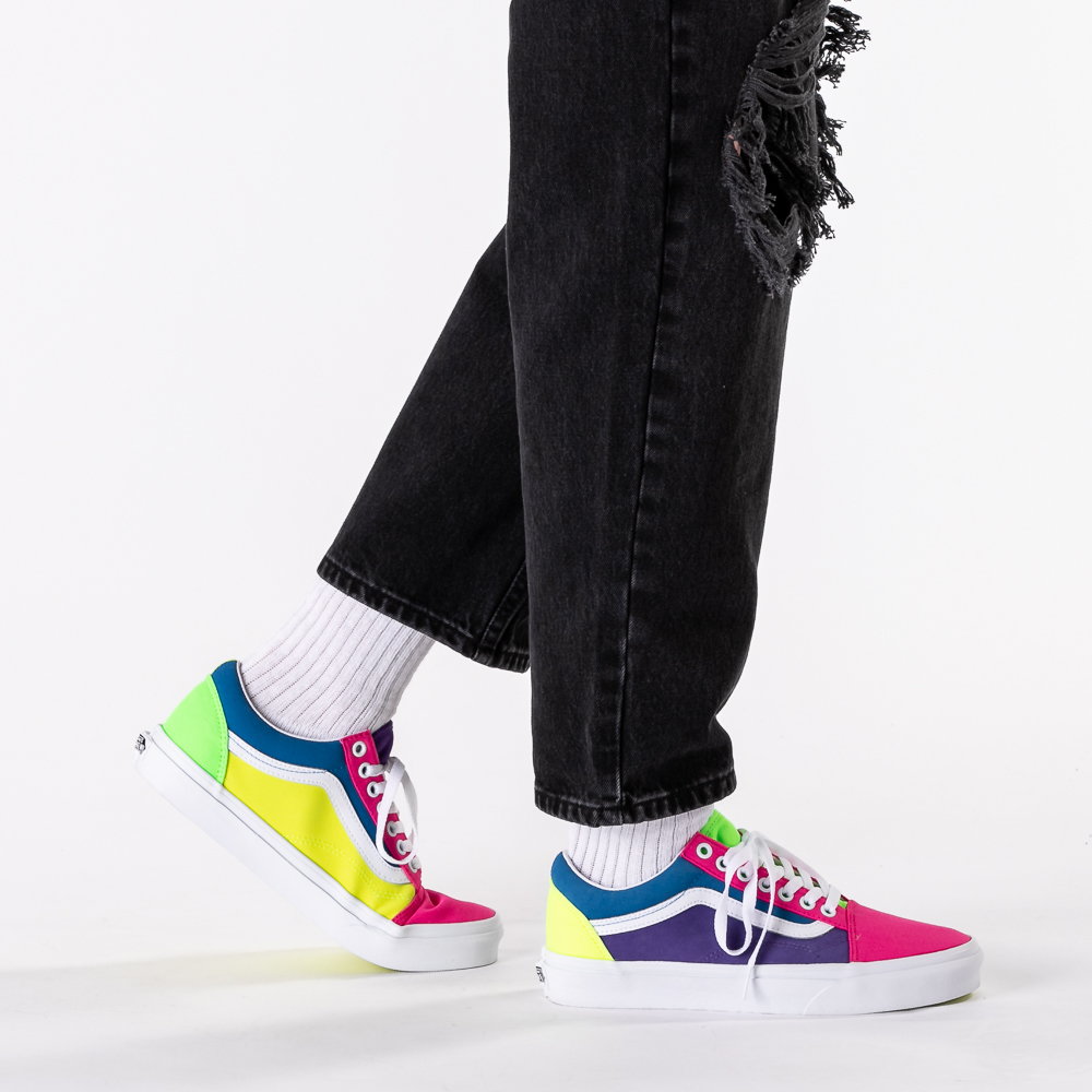 حصان اصفر Vans Old Skool Neon Color-Block Skate Shoe - Pink / Purple / Yellow حصان اصفر