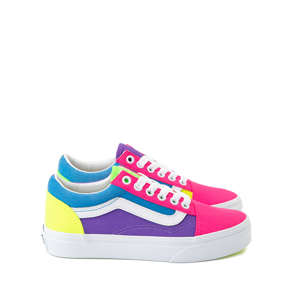 Vans Old Skool Neon Color-Block Skate Shoe - Little Kid - Pink / Purple / Yellow