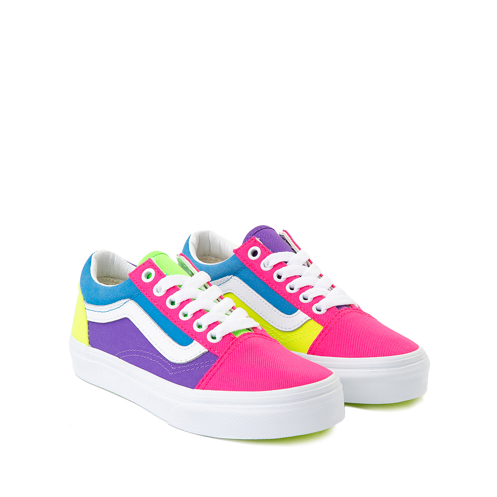 Vans Old Skool Neon Color-Block Skate Shoe - Little Kid - Pink / Purple / Yellow