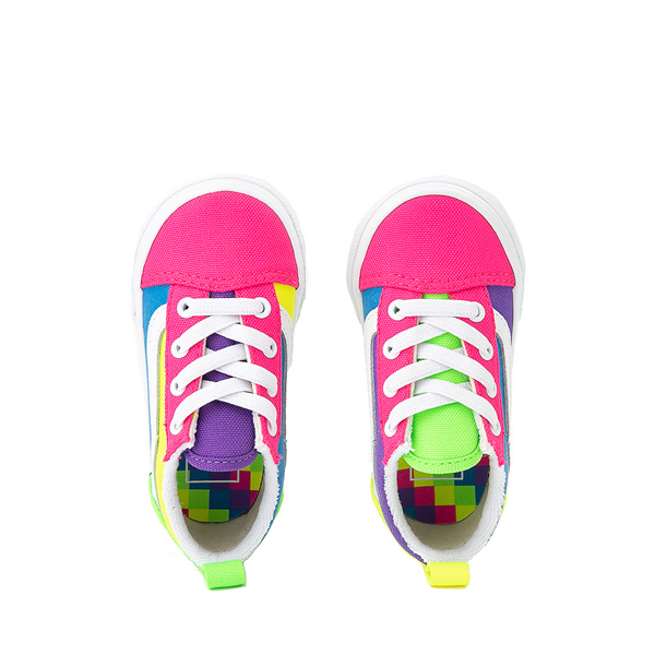 alternate view Vans Old Skool Neon Color-Block Skate Shoe - Baby / Toddler - Pink / Purple / YellowALT2