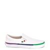 white slip on vans with rainbow bottom