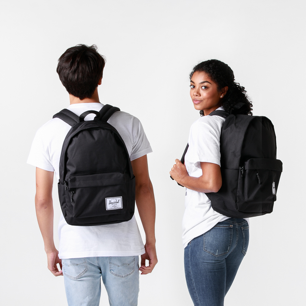 black branded backpack