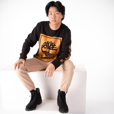 Alternate view of Mens Timberland Stacked Logo Long Sleeve Tee - Black