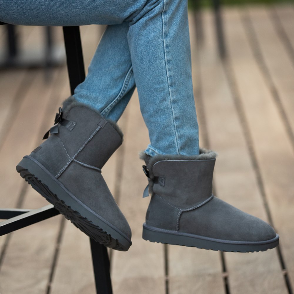 Womens UGG Mini Bailey Bow II Boot Gray Journeys