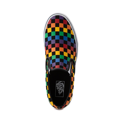 black and rainbow checkerboard vans