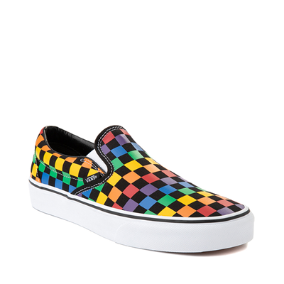 vans checkerboard slides rainbow