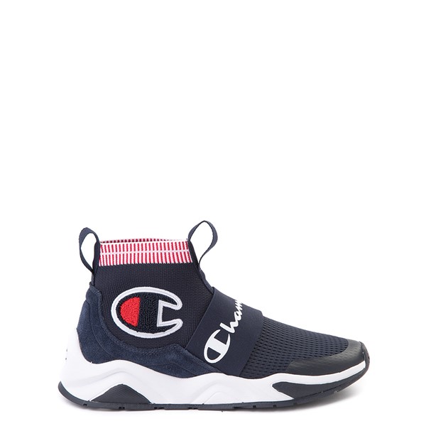 red and blue champion shoes
