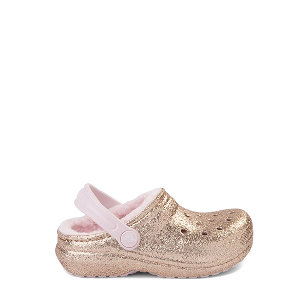 Main view of Crocs Classic Fuzz-Lined Glitter Clog - Baby / Toddler - Gold / Barely Pink