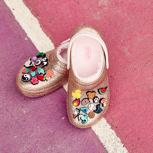 alternate view Crocs Classic Fuzz-Lined Glitter Clog - Baby / Toddler - Gold / Barely PinkALT1C