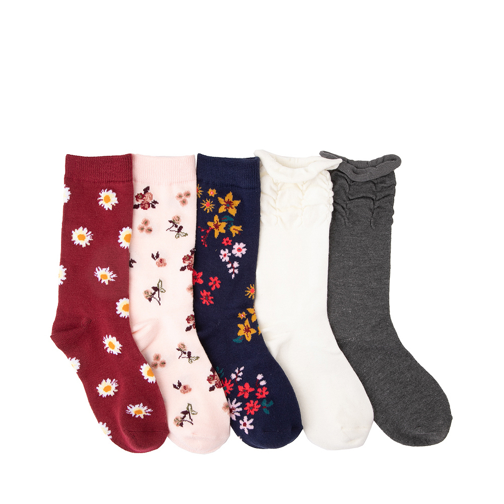 Floral Ruffle Crew Socks 5 Pack - Big Kid - Multicolor