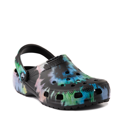 black and white tie dye crocs